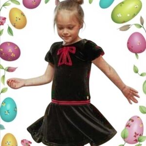 10 Yrs👗Deux par Deux Velvet Black Dress with Red Accents Easter Spring